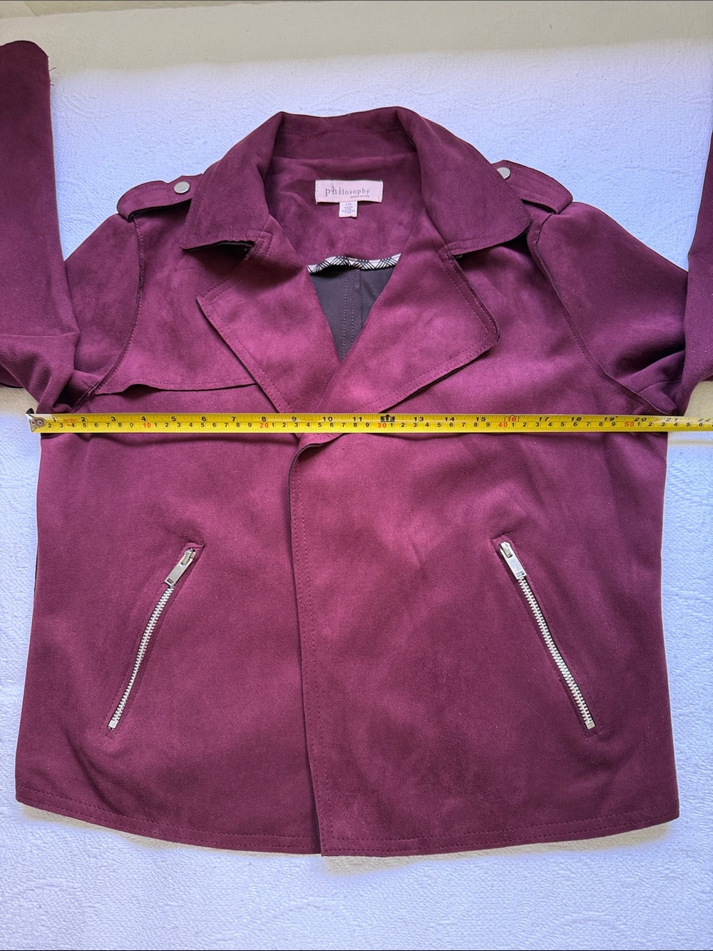 Philosophy Suede-Look Moto Jacket in Burgundy Red size L Chic Zip Detail Biker - Picture 8 of 16